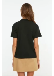  Collection Black Stand Collar 100% Cotton T-Shirt - Twoaw20Ts0096