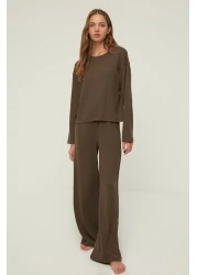  Collection Brown Corded Knitted Pajama Set Thmaw21Pt0684