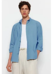  Collection Blue Unisex Regular Fit 100% Cotton Linen Look Shirt Tmnss23Go00099