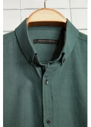  Collection Dark Green Slim Fit Epaulettes Shirt - Long Sleeve, 100% Cotton, Tmnss20Go0189