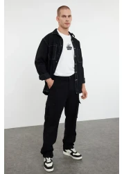  Collection Black Cargo Pocket Cotton Pants, Baggy/Loose Fit and Pinch Tightening Tmnss24Pl00021
