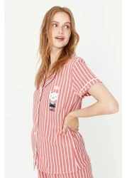  Collection Animal Print Pink Striped Knitted Pajamas Set - Shirt and Pants THMSS21PT0878