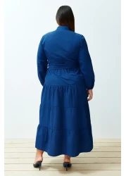  Modest فستان منسوج بحزام وطية صدر السترة وأزرار من Saks TCTSS21EL3343