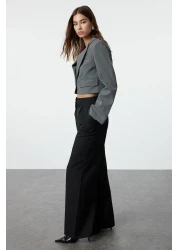  Collection Wide Leg Pleated Black Fabric Trousers - Twoss21Pl0189