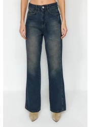  Collection بنطلون جينز أزرق داكن عالي الخصر وواسع الساق TWOAW24JE00313