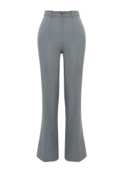  Collection Gray Straight Cut High Waist Ribbed Stitched Woven Trousers TWOSS21PL0093