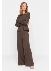  Collection Brown Corded Knitted Pajama Set Thmaw21Pt0684