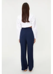  Collection Navy Blue Wide Leg / Wide Ankle Waist Elastic Woven Trousers TWOSS22PL00024