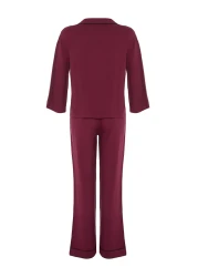  Collection طقم بيجامة منسوجة من الفيسكوز باللون العنابي THMAW21PT0292