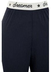  Collection Corduroy Pajama SeT - Navy Blue, Slogan PrinTed T-shirt and Trousers THMSS21PT1016