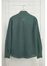 Collection Dark Green Slim Fit Epaulettes Shirt - Long Sleeve, 100% Cotton, Tmnss20Go0189
