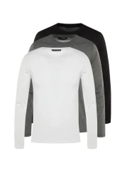  Collection Anthracite Melange-White-Black Regular/Normal Fit 3 Pack 100% Cotton T-Shirt Tmnaw21Ts0197