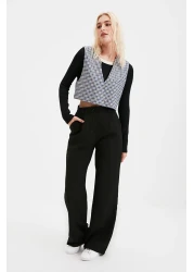  Collection Black High Waist Wide Leg/Wide Leg Pleated Woven Fabric Pants Twoaw21Pl0076