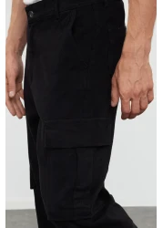  Collection Black Cargo Pocket Cotton Pants, Baggy/Loose Fit and Pinch Tightening Tmnss24Pl00021