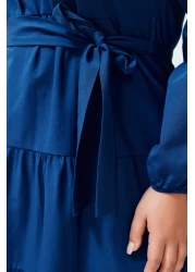  Modest فستان منسوج بحزام وطية صدر السترة وأزرار من Saks TCTSS21EL3343