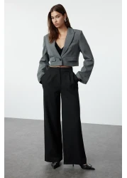  Collection Wide Leg Pleated Black Fabric Trousers - Twoss21Pl0189