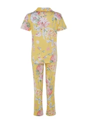  Collection Floral Patterned Yellow Cotton Sleepwear Set - Shirt and Pants THMSS20PT0063
