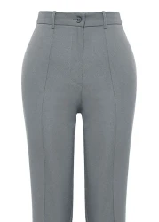  Collection Gray Straight Cut High Waist Ribbed Stitched Woven Trousers TWOSS21PL0093
