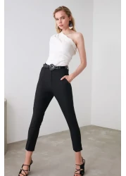  Collection Black Basic Cigarette Narrow Leg Woven Fabric Trousers Twoss19St0038