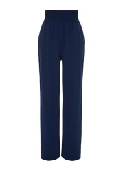  Collection Navy Blue Wide Leg / Wide Ankle Waist Elastic Woven Trousers TWOSS22PL00024