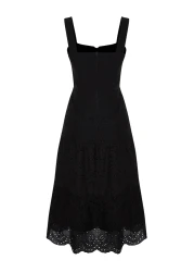  Collection Black Waist Opening Lined Midi Embroidery Woven Dress TWOSS23EL00156