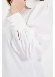  Collection White Balloon Sleeve Cotton Regular Regular Fit Woven Shirt Twoss20Go0065