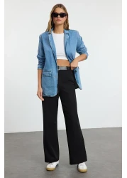  Collection Black High Waist Wide Leg/Wide Leg Pleated Woven Fabric Pants Twoaw21Pl0076