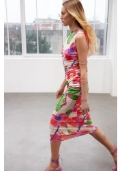  Collection Limited Edition Multicolor Floral Printed Knitted Maxi Stretchy Pencil Dress TWOSS24EL00563