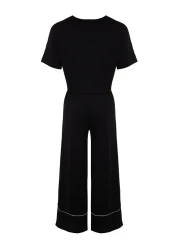  Collection Black Cotton Leisure Printed Piping Detail Knitted Pajamas Set Thmss21Pt0953