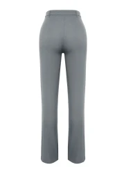  Collection Gray Straight Cut High Waist Ribbed Stitched Woven Trousers TWOSS21PL0093
