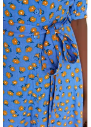  Collection Blue Floral Pattern Belted Midi Woven Viscose Shirt Dress TWOSS20EL1559