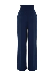  Collection Navy Blue Wide Leg / Wide Ankle Waist Elastic Woven Trousers TWOSS22PL00024