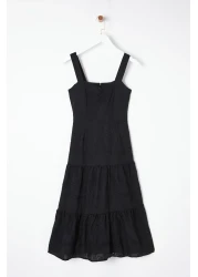  Collection Black Waist Opening Lined Midi Embroidery Woven Dress TWOSS23EL00156