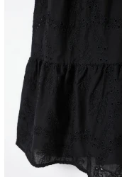  Collection Black Waist Opening Lined Midi Embroidery Woven Dress TWOSS23EL00156