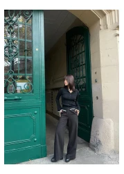  Collection Black High Waist Wide Leg/Wide Leg Pleated Woven Fabric Pants Twoaw21Pl0076