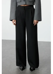  Collection Wide Leg Pleated Black Fabric Trousers - Twoss21Pl0189