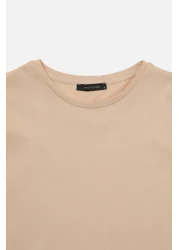  Collection تي شيرت محبوك أساسي برقبة دائرية مكون من قطعتين من القطن بنسبة 100% باللون البني والبيج TWOSS20TS0141