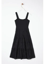  Collection Black Waist Opening Lined Midi Embroidery Woven Dress TWOSS23EL00156