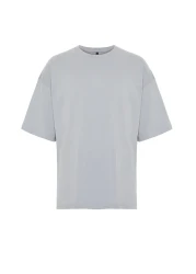 Trendyol Collection تي شيرت قطني واسع القطع مطبوع عليه زهور رمادية - TMNSS21TS1223