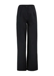  Collection Black High Waist Wide Leg/Wide Leg Pleated Woven Fabric Pants Twoaw21Pl0076