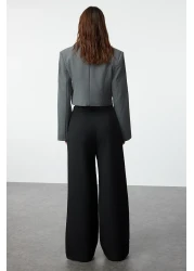  Collection Wide Leg Pleated Black Fabric Trousers - Twoss21Pl0189