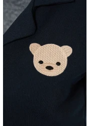  Collection Navy Blue Teddy Bear Ribbed Knitted Pajamas Set Thmss21Pt0168