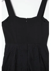  Collection Black Waist Opening Lined Midi Embroidery Woven Dress TWOSS23EL00156