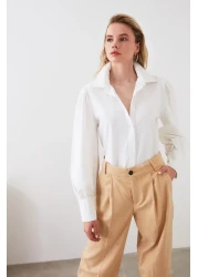  Collection White Balloon Sleeve Cotton Regular Regular Fit Woven Shirt Twoss20Go0065