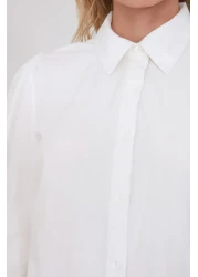  Collection White Balloon Sleeve Cotton Regular Regular Fit Woven Shirt Twoss20Go0065