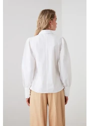  Collection White Balloon Sleeve Cotton Regular Regular Fit Woven Shirt Twoss20Go0065