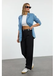  Collection Black High Waist Wide Leg/Wide Leg Pleated Woven Fabric Pants Twoaw21Pl0076