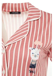  Collection Animal Print Pink Striped Knitted Pajamas Set - Shirt and Pants THMSS21PT0878