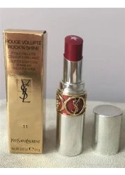 YSL Rouge Volupté Rock'N Shine Lipstick – Shade 11 Berry Mic – Hydrating Medium-Coverage with Glitter Core (3.5 g)
