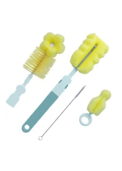 SEBIKAM Baby Bottle Brush 4 in 1 Bottle Scrubber Cleaner Brushes Set Sponge Milk Water Brush Kit Includes Baby Bottle Cleaner Brush Nipple Brush Straw Cleaner Green